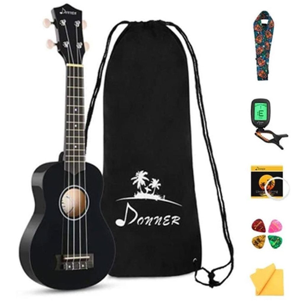 DONNER EC-1256 Soprano Ukulele - Σετ Σοπράνο Γιουκαλίλι Μαύρο