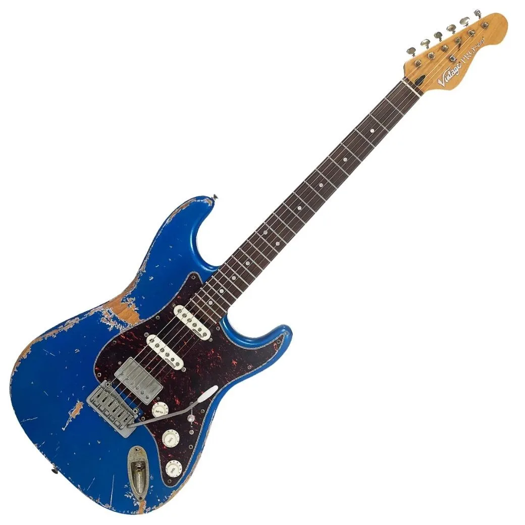 VINTAGE V6PU0012 ProShop Unique Electric Guitar – Distressed Metallic Blue Ηλεκτρική Κιθάρα